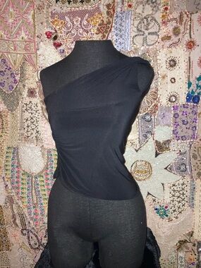 One-Shoulder Black Camisole Top by